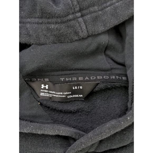 Mens Under Armour Cold Gear Threadborne Hoodie Size L Sleeve Spell Out Black - Picture 7 of 10
